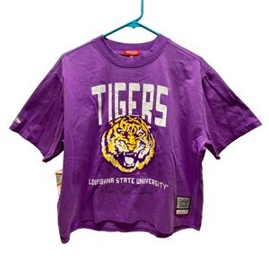 Louisiana State University Tigers Crop Yoke Tee Womens M College Mitchell & Ness